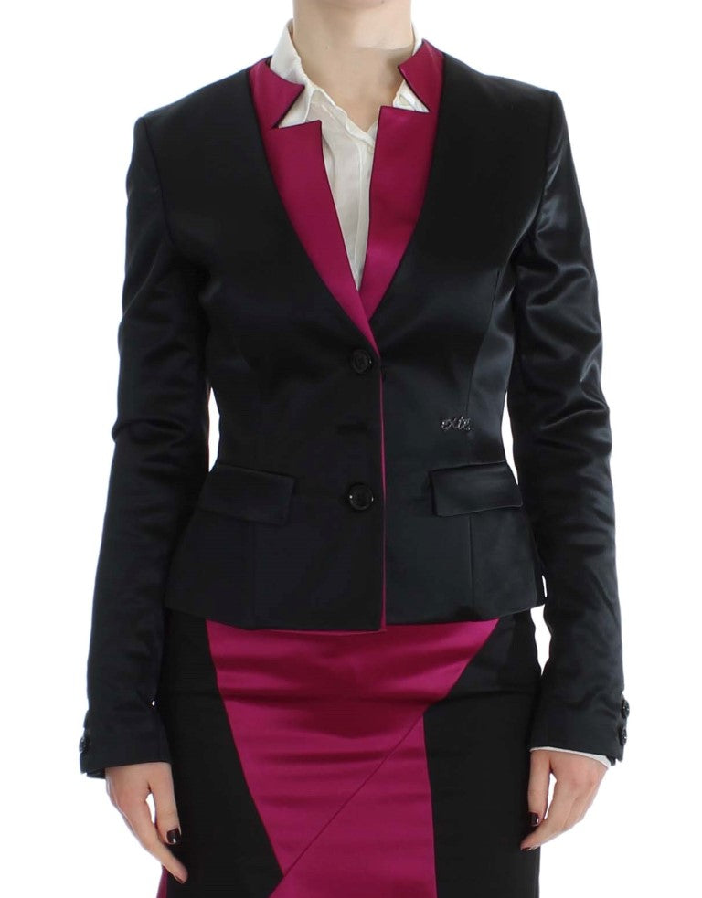Exte black and pink single-breasted blazer with logo details 