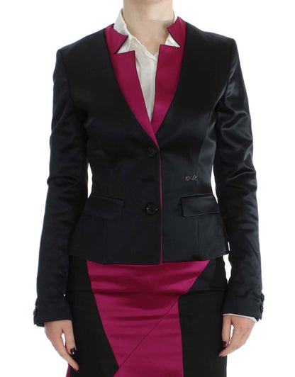 Exte black and pink single-breasted blazer with logo details 