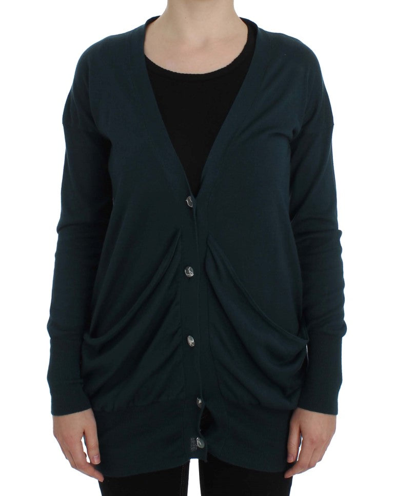 Luxurious Green Cardigan Sweater with Full Front Button Closure
