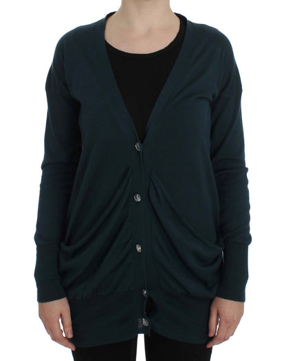 Luxurious Green Cardigan Sweater with Full Front Button Closure