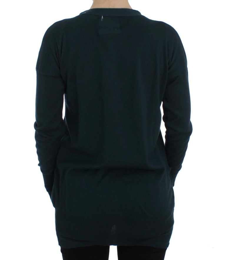 Italian-Made Green Cotton Cardigan with Full Button Closure