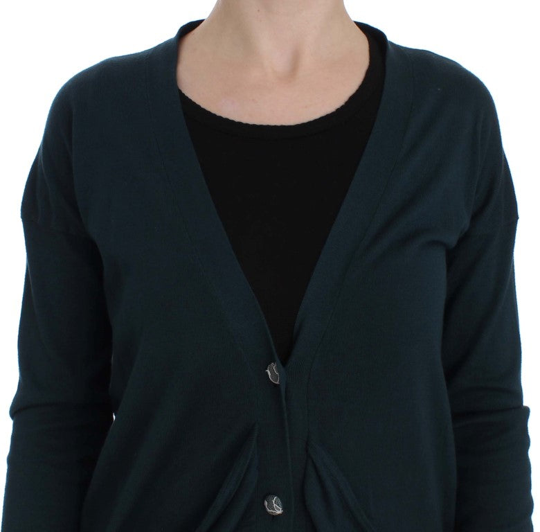 Green Cardigan Sweater with Logo Details from PINK MEMORIES