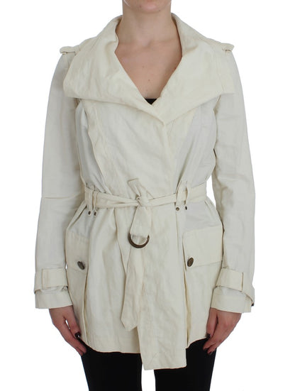 Elegant PLEIN SUD White Wrap Trench Jacket with Waist Belt and Logo Detail