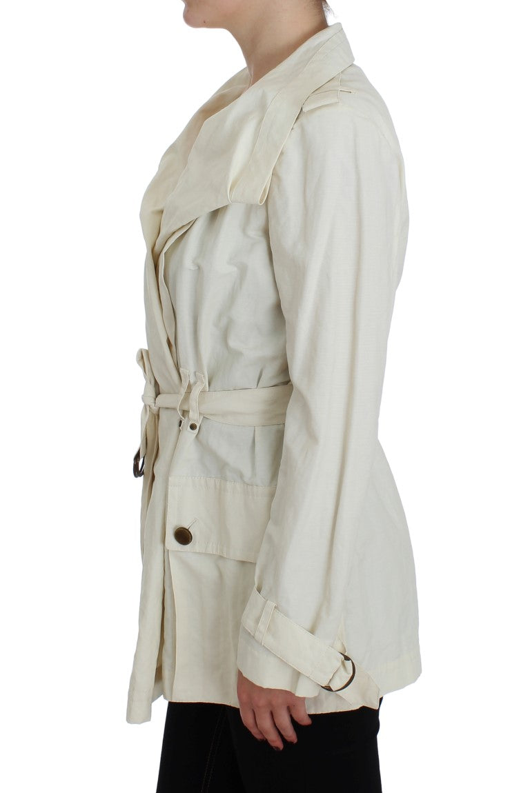 Premium Cotton, Nylon, and Metal Blend White Trench Jacket