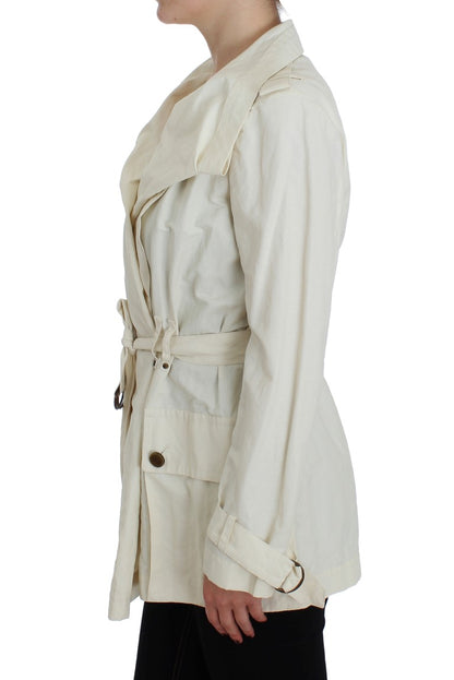 Premium Cotton, Nylon, and Metal Blend White Trench Jacket