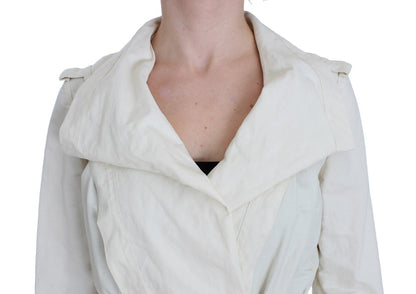 Luxurious White Trench Jacket with Front Pockets and Flattering Fit