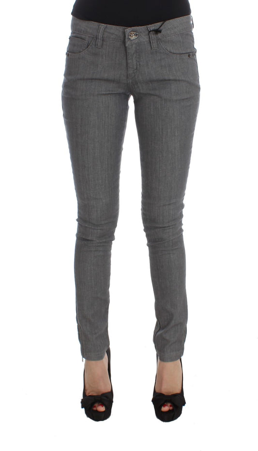 Chic gray slim-fit designer jeans with zipper and button fly