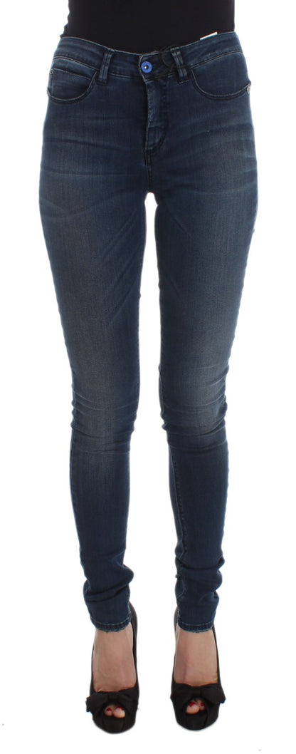 Costume National sleek slim-fit Italian designer jeans in classic blue color
