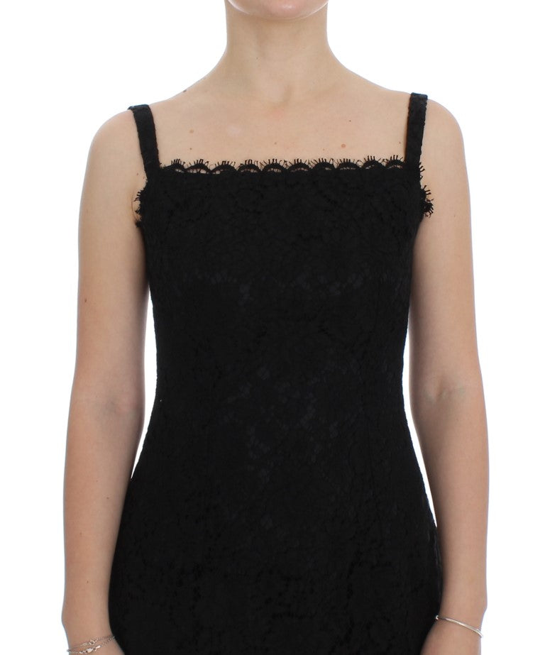 Dolce & Gabbana Elegant Black Floral Lace Knee-Length Dress with intricate detailing and a flattering silhouette for a sophisticated look