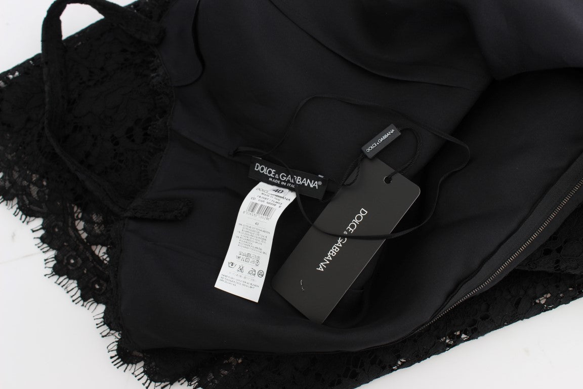 Black floral lace knee-length dress by Dolce & Gabbana, elegant and sophisticated