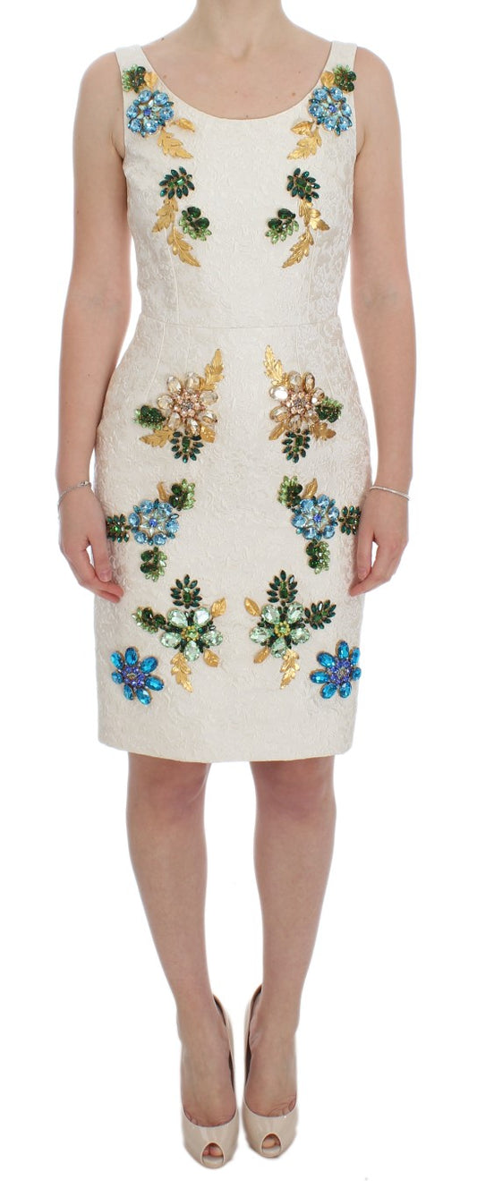 Dolce & Gabbana Elegant Floral Brocade Sheath Dress in White