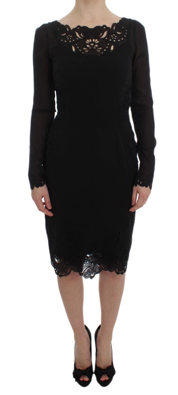 Dolce & Gabbana Elegant Black Floral Lace Sheath Dress with intricate floral cutout and lace detailing
