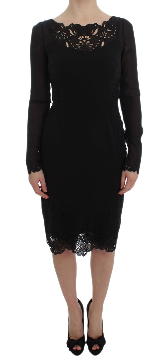 Dolce & Gabbana Elegant Black Floral Lace Sheath Dress with intricate floral cutout and lace detailing