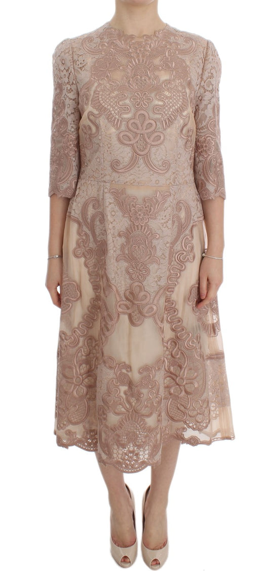 Dolce & Gabbana Elegant Pink Lace Embroidered Shift Dress with intricate floral lace and delicate ricamo embroidery