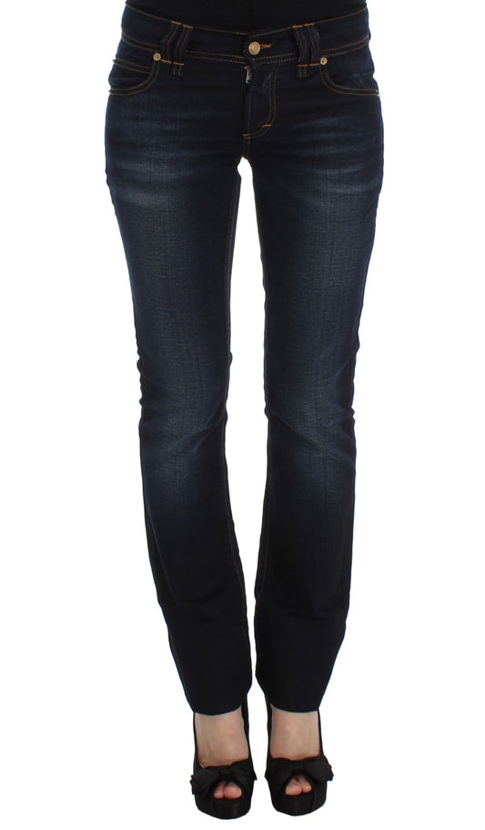 John Galliano Elegant Slim Fit Designer Jeans in Blue Wash, front view, 100% Cotton, made in Italy