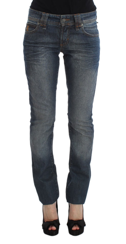 Discover the epitome of Italian craftsmanship with these chic slim fit blue jeans by John Galliano