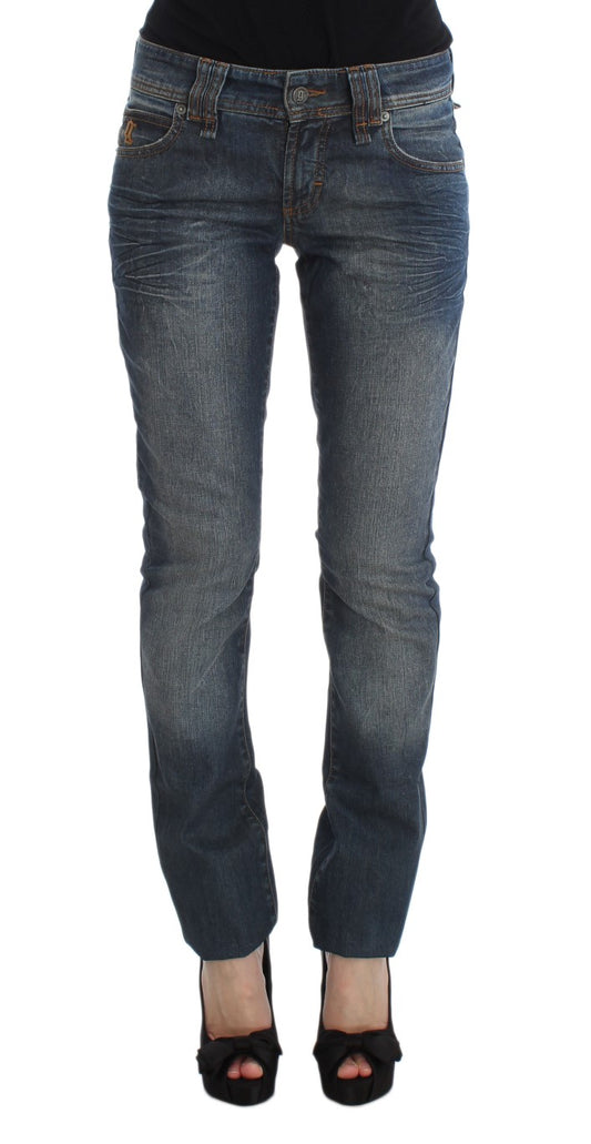 Discover the epitome of Italian craftsmanship with these chic slim fit blue jeans by John Galliano