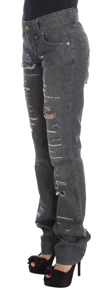 John Galliano Chic Gray Wash Straight Fit Jeans with Distressed Detailing