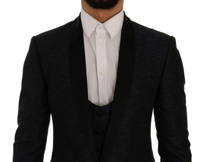 Dolce & Gabbana Elegant Blue & Black Slim Fit Suit Ensemble for men with sophisticated and stylish design