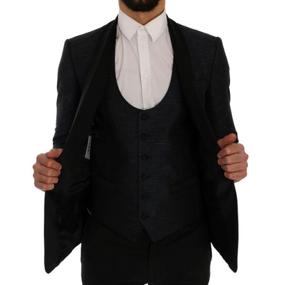 Dolce & Gabbana Elegant Blue & Black Slim Fit Suit Ensemble for Men with timeless and sophisticated design