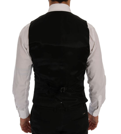 Dolce & Gabbana Elegant Blue & Black Slim Fit Suit Ensemble with Matching Tie and Dress Shirt for Sophisticated Fashion
