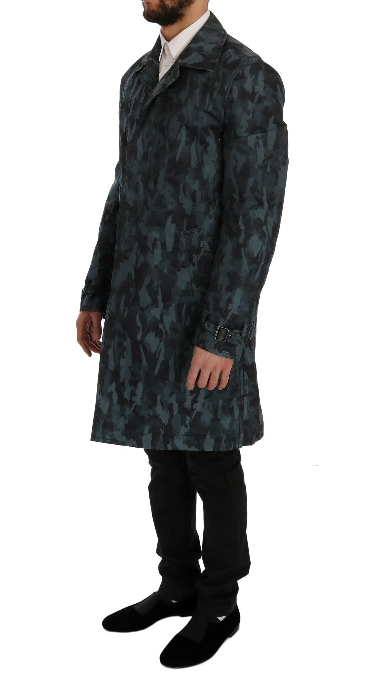Luxury Italian craftsmanship and high-quality materials in blue trench coat