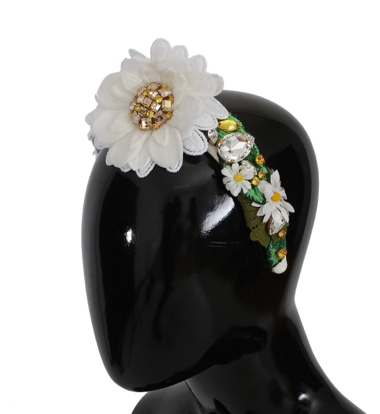 Dolce & Gabbana Sunflower Crystal Luxury Headband crafted with a blend of cotton, silk, and viscose