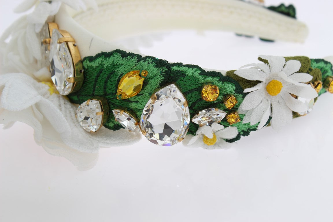 Dolce & Gabbana Sunflower Crystal Luxury Headband one size and made with 20% Cotton, 30% Silk, 30% Viscose, 15% Crystal