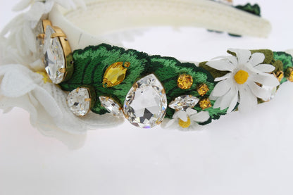 Dolce & Gabbana Sunflower Crystal Luxury Headband one size and made with 20% Cotton, 30% Silk, 30% Viscose, 15% Crystal