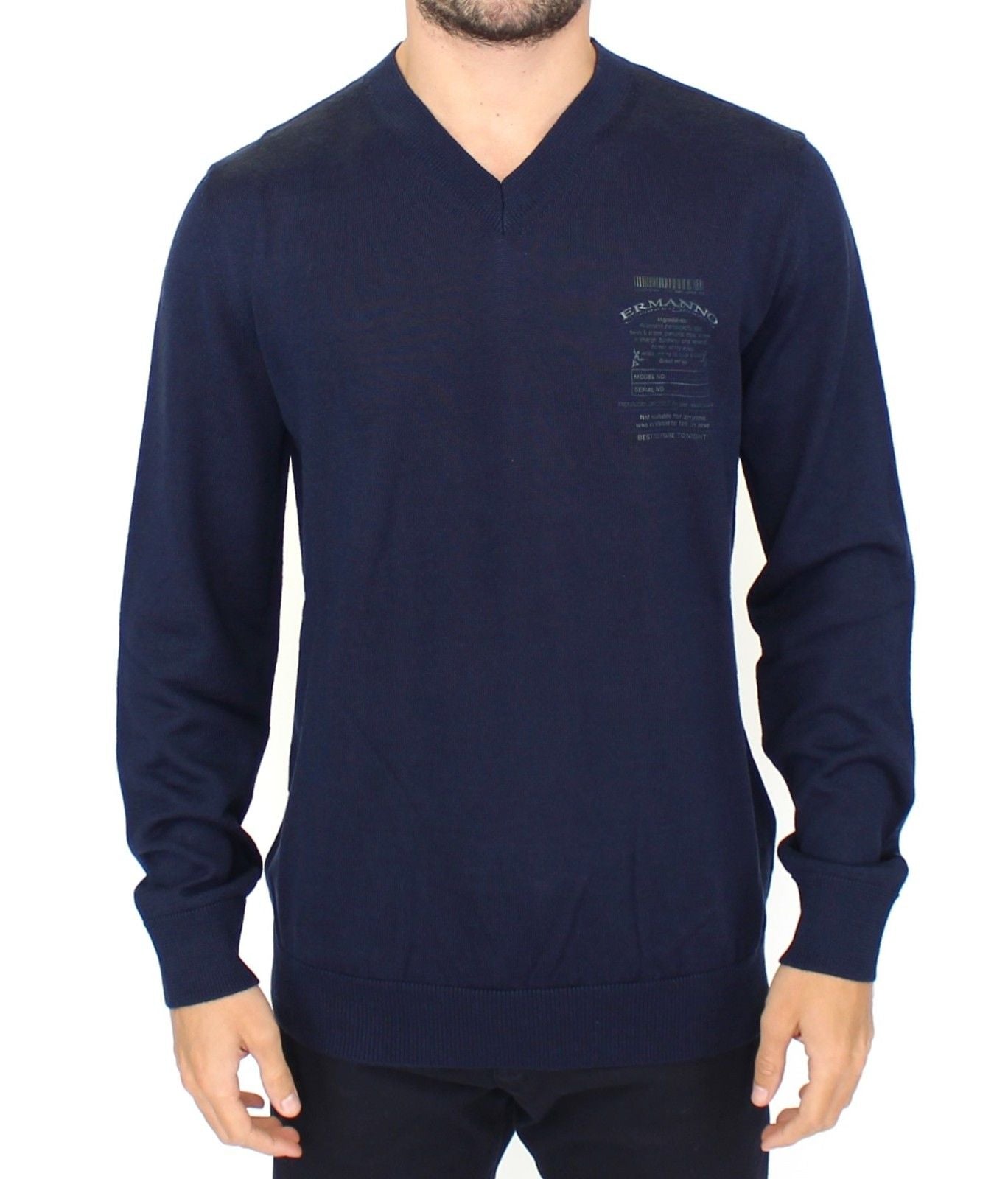 Ermanno Scervino Elegant Blue V-Neck Wool Blend Pullover for sophisticated winter style