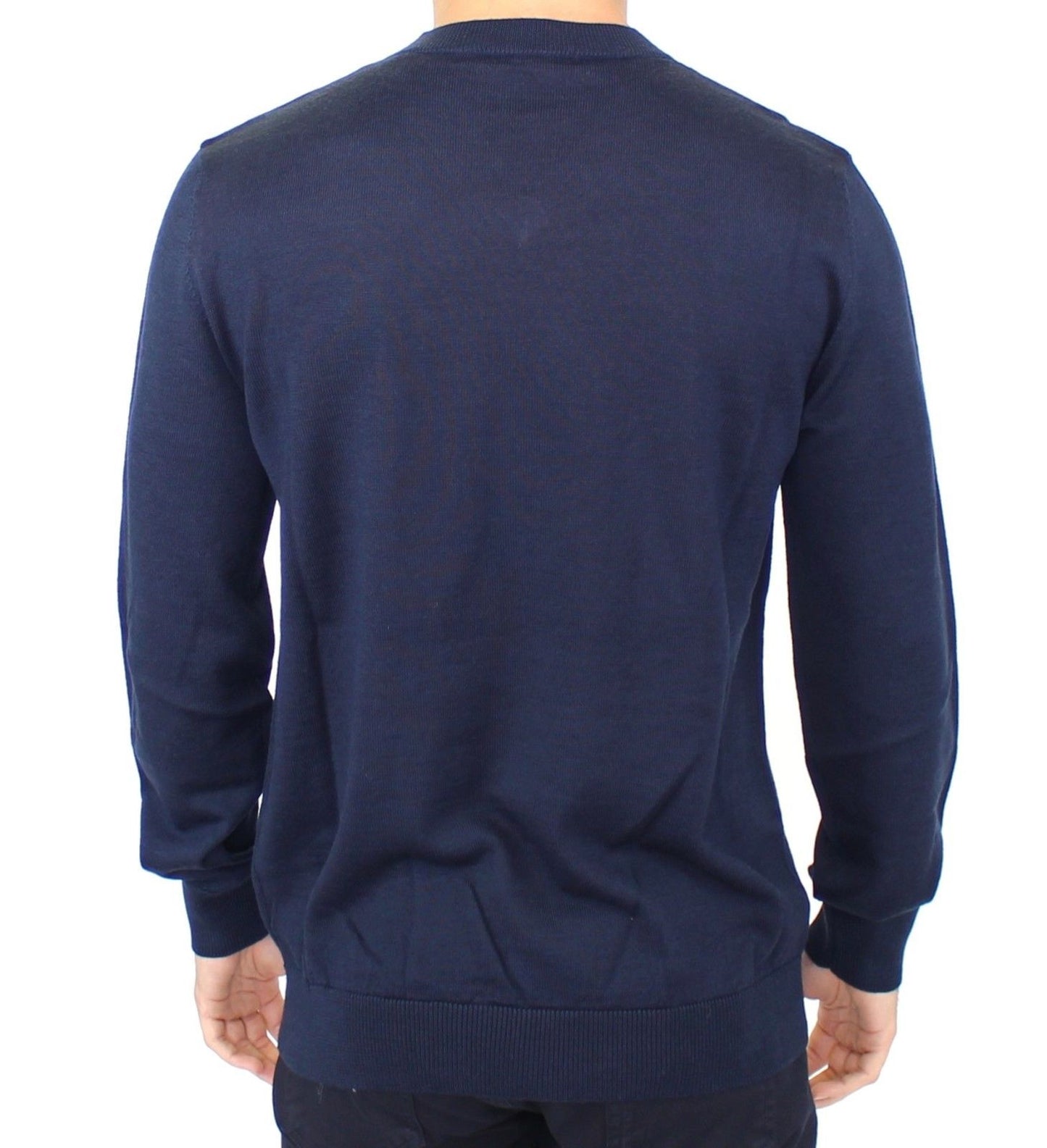 Ermanno Scervino Elegant Blue V-Neck Wool Blend Pullover for Men
