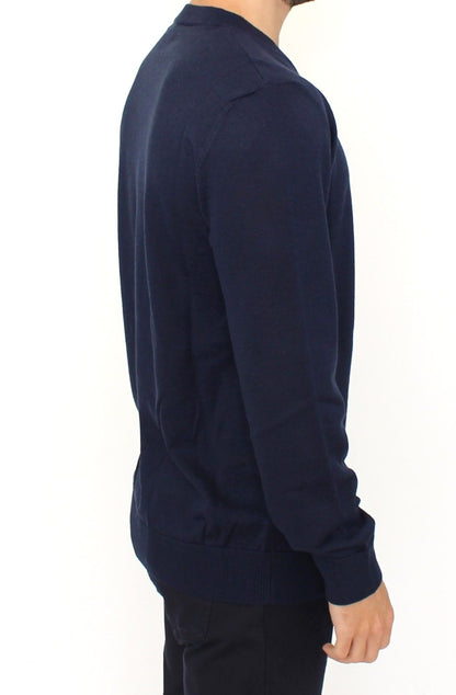 Ermanno Scervino Elegant Blue V-Neck Wool Blend Pullover Sweater for Women