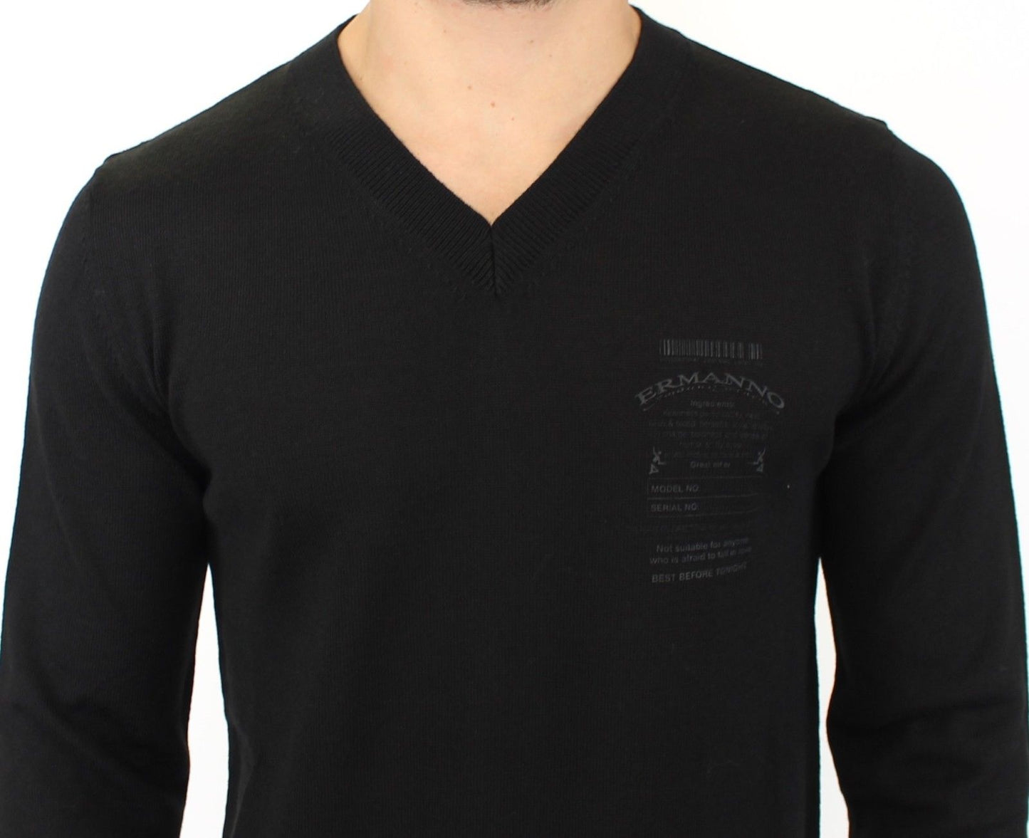  Italian-made Ermanno Scervino black v-neck sweater for discerning fashion aficionados 