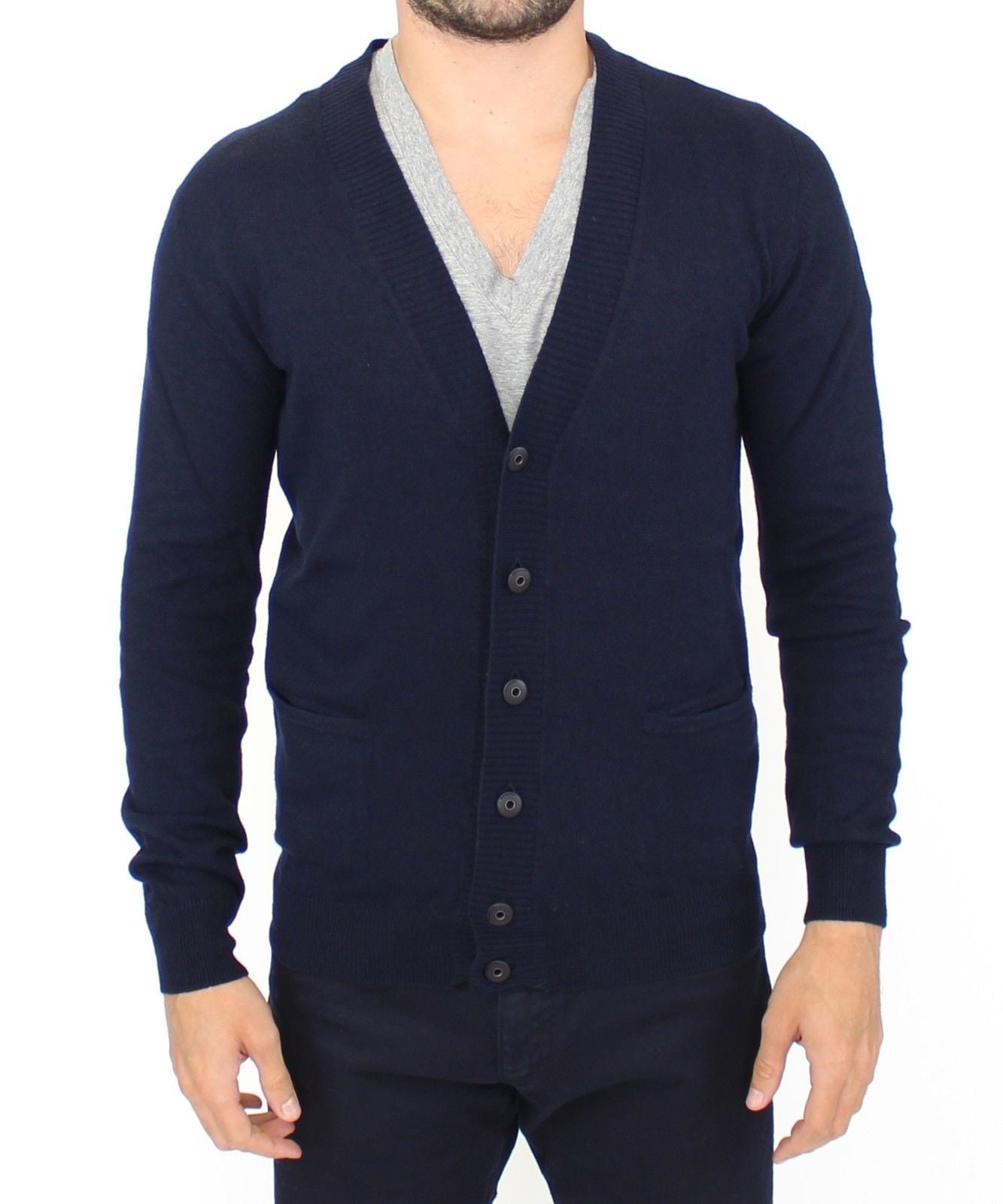 Ermanno Scervino Chic Blue Wool Blend Cardigan Sweater with Logo Detailing 