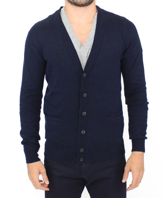 Ermanno Scervino Chic Blue Wool Blend Cardigan Sweater with Logo Detailing 