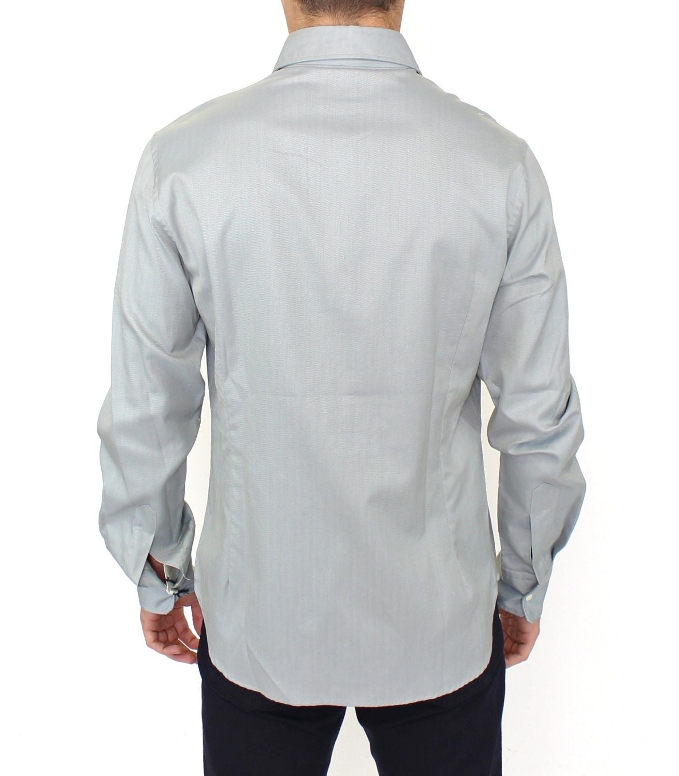  Subtle logo detailing on gray casual button-front shirt 