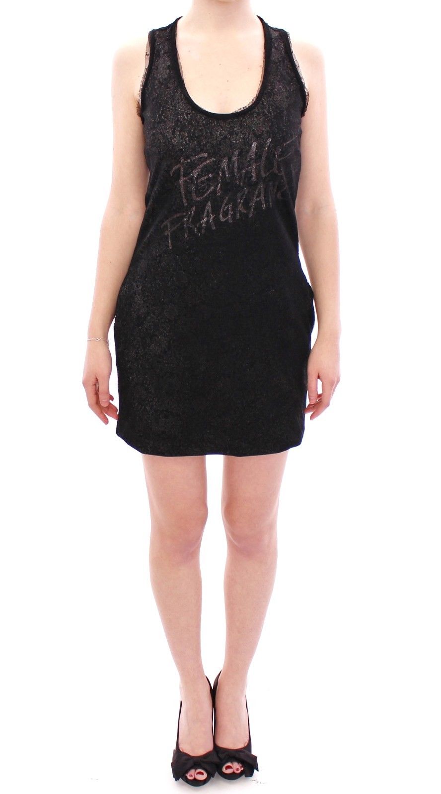 Exquisite black lace detail mini dress with stretch-lined fabric 