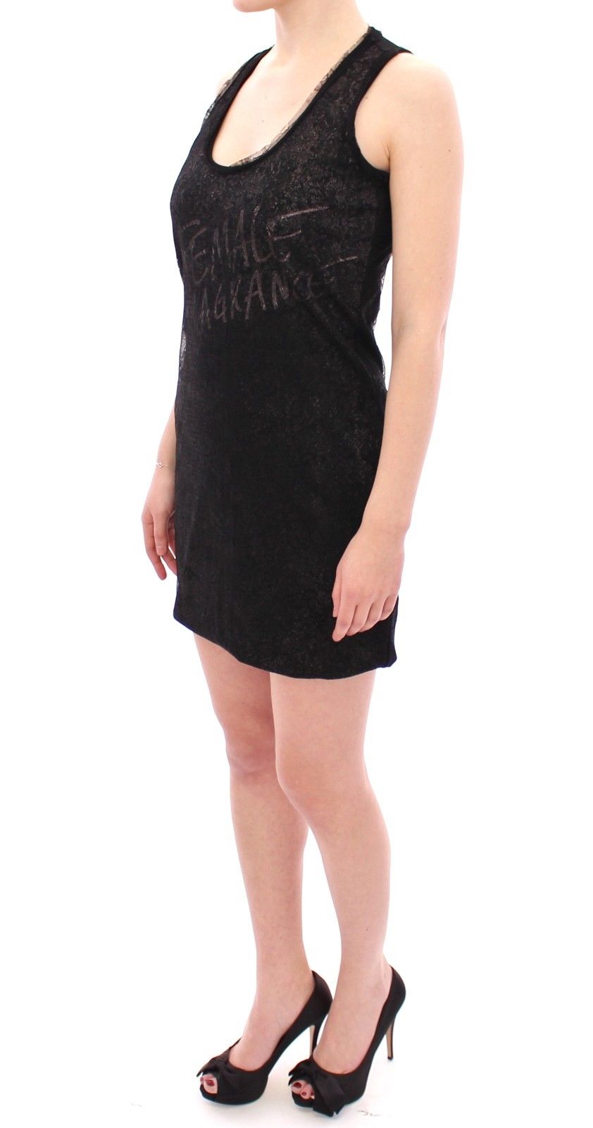  Elegant Ermanno Scervino black nylon dress with lace detailing 
