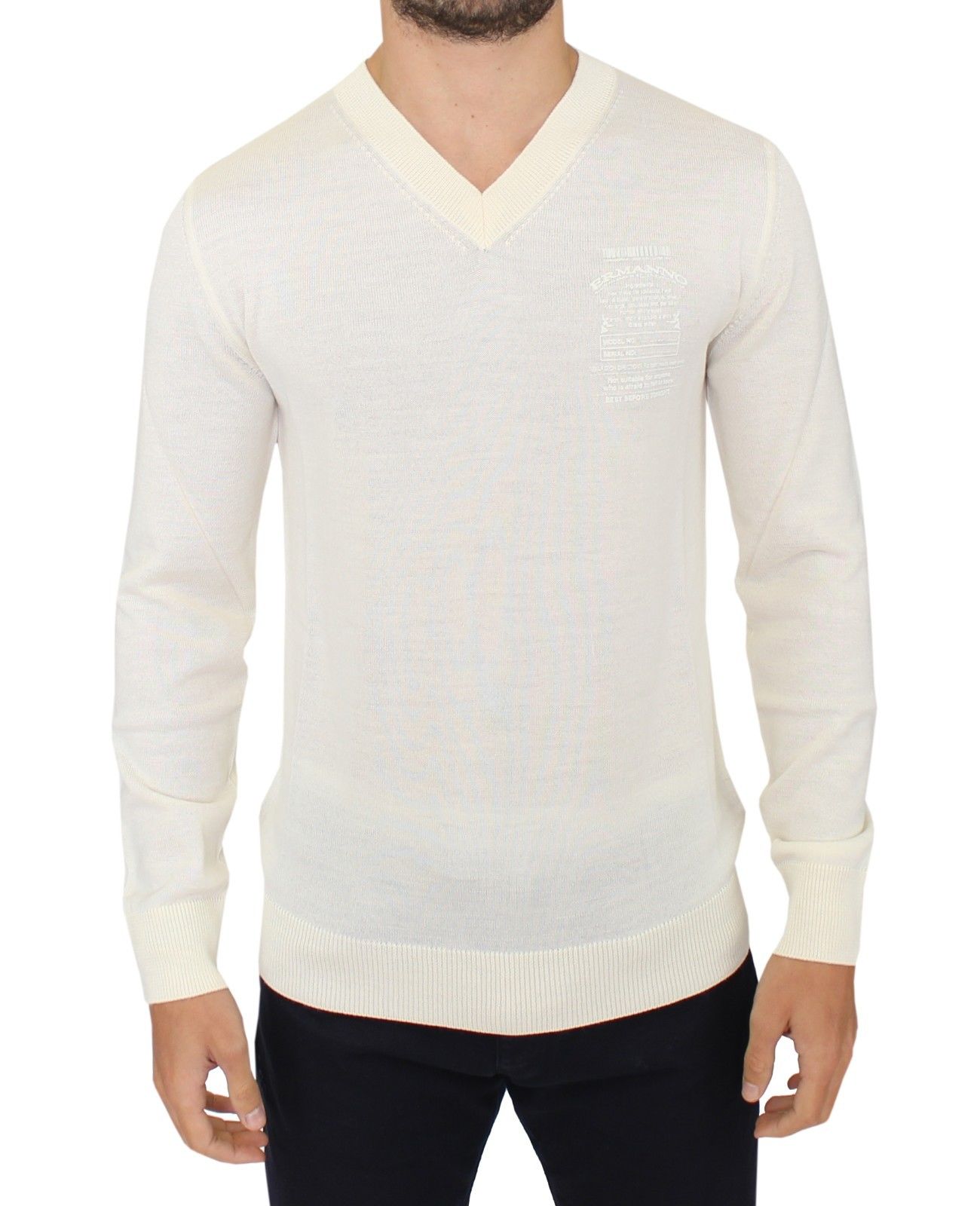 Luxurious Ermanno Scervino off-white V-neck wool blend pullover sweater 