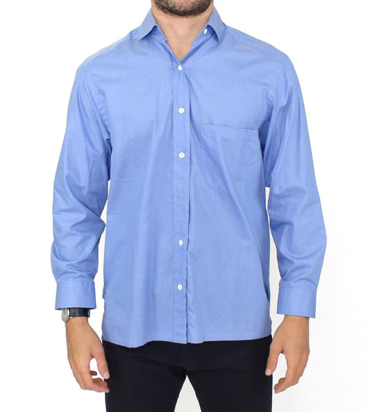 Ermanno Scervino blue cotton dress shirt for men, showcasing logo detailing