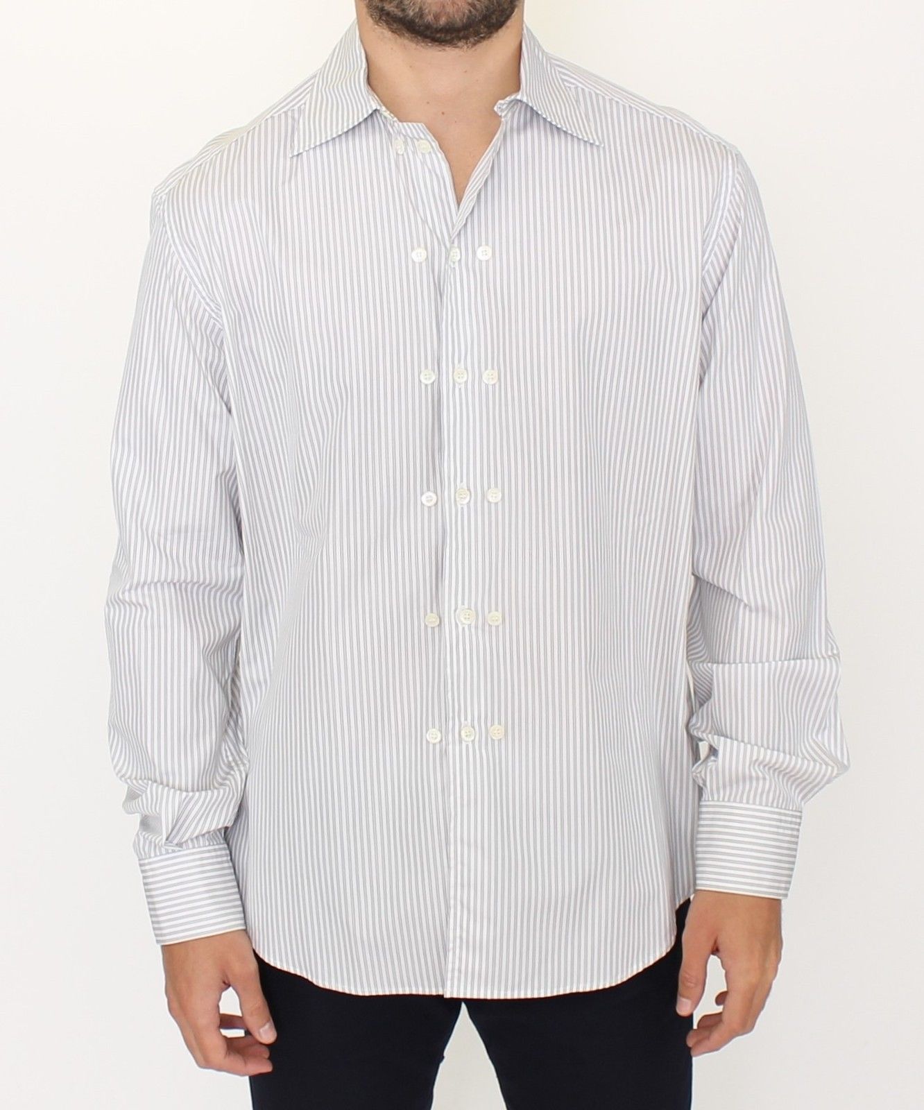 Ermanno Scervino Elegant White and Gray Striped Cotton Shirt crafted in Italy