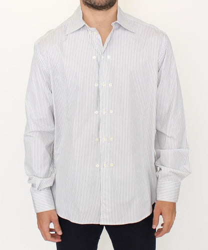 Ermanno Scervino Elegant White and Gray Striped Cotton Shirt crafted in Italy