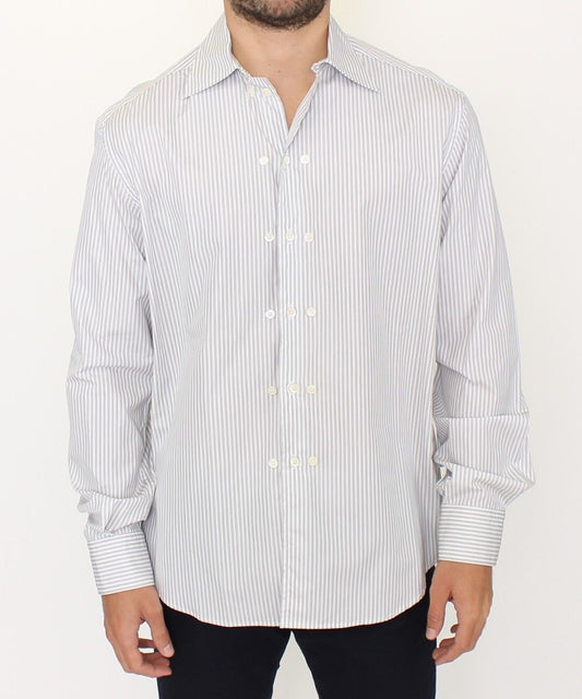 Ermanno Scervino Elegant White and Gray Striped Cotton Shirt crafted in Italy
