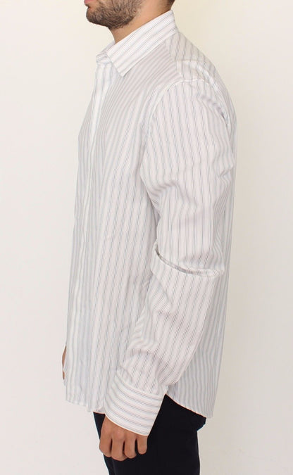 Italian crafted button front casual shirt with black and white stripes