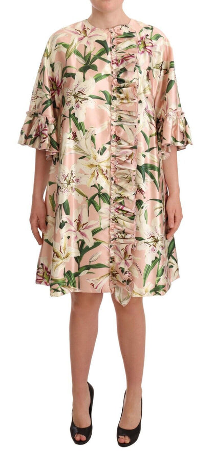 Dolce & Gabbana elegant floral ruffled silk long coat with luxurious design