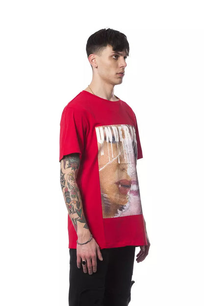 Short sleeve red cotton T-shirt with printed design from Nicolo Tonetto