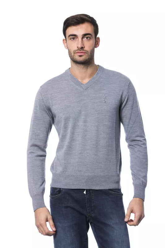 Embroidered gray Merino Wool men sweater from Billionaire Italian Couture