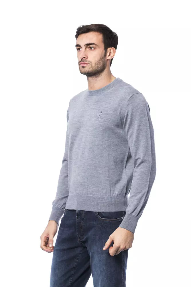 Luxurious Billionaire Italian Couture Gray Merino Wool Men Sweater with impeccable detailing for unmatched comfort and style