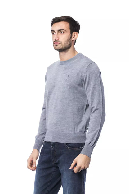 Luxurious Billionaire Italian Couture Gray Merino Wool Men Sweater with impeccable detailing for unmatched comfort and style