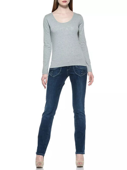 Fashion-forward, expertly crafted blue women jeans with a touch of sophistication